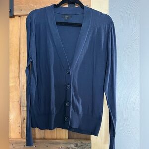 J.Crew Navy V-Neck Cardigan Sweater | Button Front | Size L